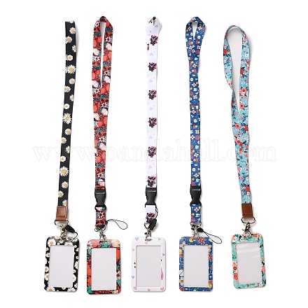 Polyester Neck Strap Lanyard with Plastic Rectangle Name Card Holders AJEW-XCP0002-33-1