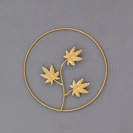 鉄の芸術の壁掛け装飾  カエデの葉のリング  ゴールドカラー  9-1/2インチ（24cm） DIY-WH0214-34-1