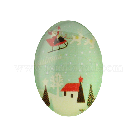 Festival Christmas Theme Xmas Ornaments Decorations Glass Oval Flatback Cabochons GGLA-A003-22x30-KK015-1