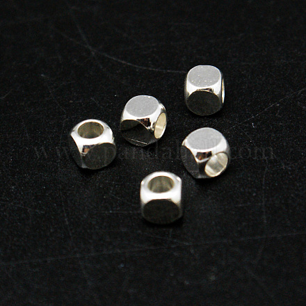 キューブ真鍮のスペーサービーズ  銀色のメッキ  4x4x4mm  穴：3mm KK-L015B-01S-1