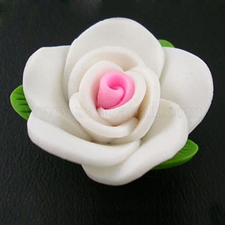 White Color Handmade Polymer Clay Flower Beads X-FM060Y-1