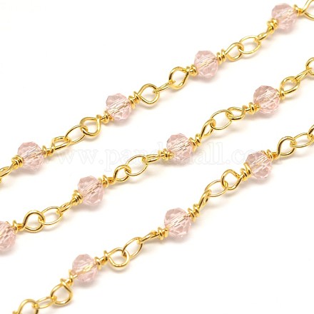 Electroplate Brass Glass Beads Handmade Chains CHC-M009-02-FF-1