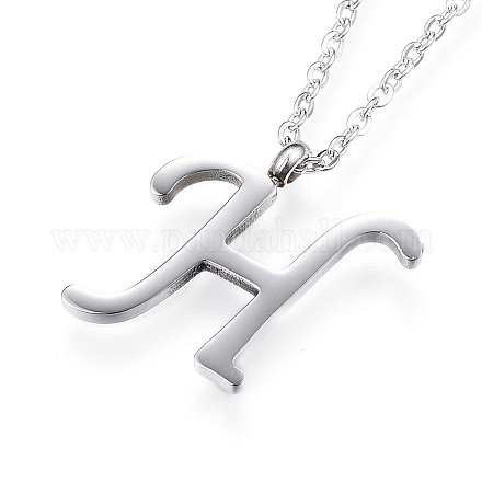 304 Stainless Steel Initial Pendant Necklaces NJEW-P151-H-P-1