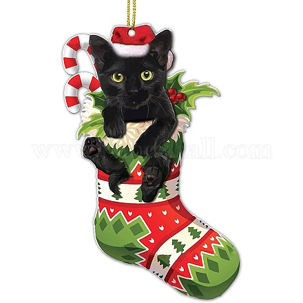 Weihnachtsanhänger aus Acryl in Katzenform HJEW-E007-01G-05-1