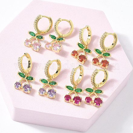 Серьги-кольца из вишневой латуни с микропаве из кубических цирконий EJEW-U057-07G-1