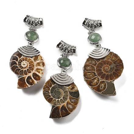 Подвески из натурального зеленого авантюрина в виде окаменелой улитки G-F062-02-1