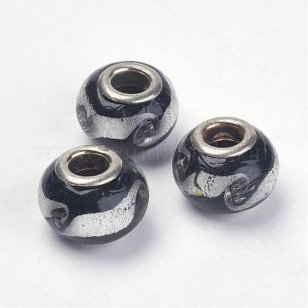 Schwarz handgefertigten Silberfolie Glasperlen Rondelle X-PDL040J-6-1