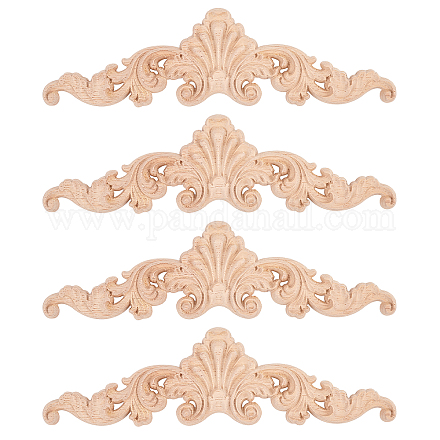 SUPERFINDINGS 6pcs Wood Carved Onlay Applique Unpainted Carving Flower Onlay Wood Door Cabinet Cupboard Furniture Decoration AJEW-OC0001-55-1