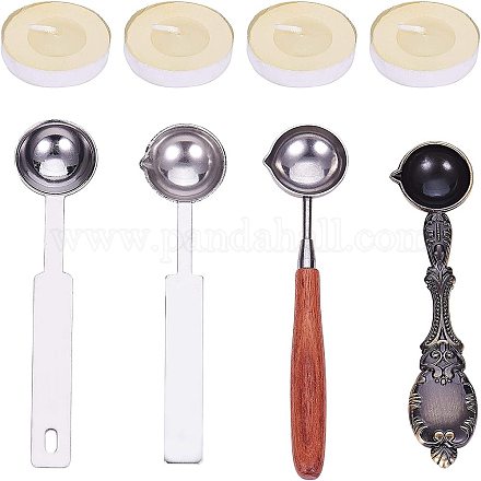 PandaHall 4 Pieces Wax Spoon Big Sealing Spoon Alloy Melting Spoon with 4 pcs Candles for Wax Seal Stamp Envelope Letter Art Craft DIY-PH0025-71-1