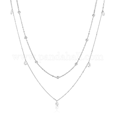 Collier double couche à longue chaîne avec perles et strass collier pull en acier inoxydable simple collier chaîne réglable collier déclaration à la mode bijoux de cou pour les femmes JN1104A-1