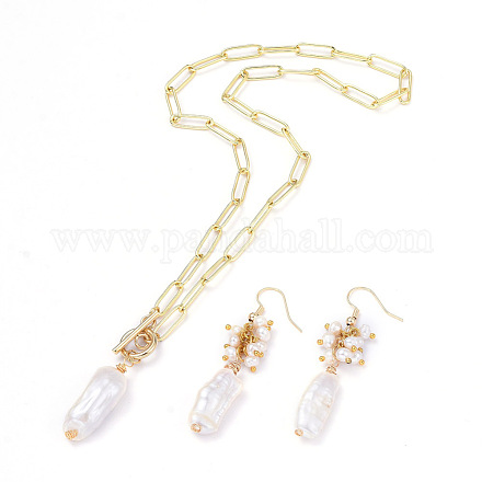 Conjuntos de joyas con collar y aretes colgantes con cadenas de clips SJEW-JS01099-1