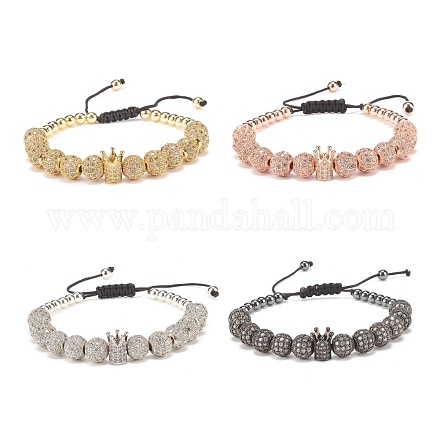 4pcs bracelet de perles tressées rondes et couronne de zircone cubique 4 couleurs avec hématite synthétique BJEW-JB08049-1