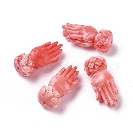 La mano de Buda teñida con cuentas de coral sintético. CORA-O004-05B-1