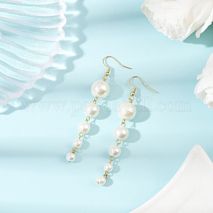 Стеклянные под жемчуг болтающийся серьги EJEW-JE06463-02-1