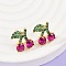 Cherry Brass Micro Pave Cubic Zirconia Stud Earrings, Rack Plating, Lasting Plated, Cadmium Free & Lead Free, Real 18K Gold Plated, Medium Violet Red, 12.5x11mm