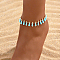 Bohemian Dyed Synthetic Turquoise Cone Tassel Brass Chain Beach Anklets for Women, Real 18K Gold Plated, 8-5/8 inch(220mm)