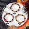 3Pcs 3 Styles Halloween Theme Baking Painted Glass & Natural Black Onyx(Dyed & Heated) & Synthetic Turquoise Round Beaded Stretch Bracelets, Alloy Black Enamel Bat Charm Bracelets for Women, Platinum, Mixed Color, Inner Diameter: 2-1/4 inch(5.6cm), 1pc/style