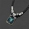 Luminous Rectangle with Constellation Alloy Glass Pendant Black Braided Imitation Leather Cord Necklaces, Platinum, Dark Cyan, Aries, 19.69 inch(50cm)