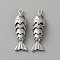 Brass Pendants, Fish, Platinum, 33.5x9x6.5mm, Hole: 1.5x3mm