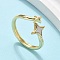 Brass Shell Cuff Rings for Women, Star, Real 16K Gold Plated, Inner Diameter: 19.5mm