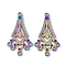 304 Stainless Steel Chandelier Component Links, Ion Platin(IP), Kite, Rainbow Color, 39.5x21.5x2.5mm, Hole: 2mm