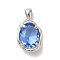 Platinum Brass Micro Pave Cubic Zirconia Pendants, Oval, Dodger Blue, 18.5x10.5x5mm, Hole: 3x1.5mm