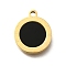 304 Stainless Steel Flat Round Charms, with Plastic Imitation Shell, Ion Plating(IP), Golden, 14x12x2mm, Hole: 1.6mm