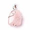Natural Rose Quartz Pendants, with Brass Findings, Trapezoid, Silver Color Plated, 32~33x21~23x10~11mm, Hole: 8x5mm