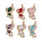 Brass Micro Pave Clear Cubic Zirconia Pendants, with Glass, Butterfly, Light Gold, Mixed Color, 24.5x15.5x5.5mm, Hole: 3.5mm