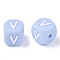 Food Grade Eco-Friendly Silicone Beads, Horizontal Hole, Letter Style, Cube, Light Sky Blue, Letter.V, 10x10x10mm, Hole: 2mm