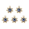 Glass Seed Beaded Sun with Evil Eye Pendants, with Real 18K Gold Plated 304 Stainless Steel Open Jump Rings & Brass Beads & Resin Bead, Dark Blue, 20.5x21x5.5mm, Hole: 3.5mm