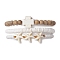 3Pcs 3 Styles Cross Round Wood & Disc Sea Shell Beaded Stretch Bracelet Sets, Summer Beach Starfish Synthetic Turquoise Braided Bead Adjustable Stackable Bracelets for Women Men, Inner Diameter: 2~3-5/8 inch(4.98~9.13cm), 1pc/style