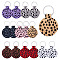 16Pcs 8 Colors Flat Round Leopard Pattern PU Leather Keychains, Platinum Alloy Key Rings, Mixed Color, 81.5mm, 2pcs/color
