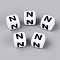 Opaque Acrylic Beads, Cube with Number, with Enamel, Black, Letter N, 7.5~8x7.5~8x8~8.5mm, Hole: 3.6~4mm, about 1200pcs/500g