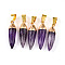 Natural Amethyst Pendants, Bullet Charms with Golden Color Brass Findings, Faceted, 24.5~28.5x7~9mm, Hole: 7.5x3.5mm