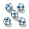 Printed Wood European Beads, Round with Tartan Pattern, Steel Blue, 15.5~16mm, Hole: 4~4.5mm