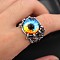 Alloy Finger Rings, with Glass for Men, Evil Eye, Antique Silver, Colorful, Inner Diameter: 17~25mm