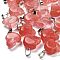 Cherry Quartz Glass Pendants, with Stainless Steel Color Plated 201 Stainless Steel Snap on Bails, Skull, 18~18.5x9.5~10x20~21mm, Hole: 7.5x4.5mm