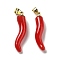 Handmade Lampwork with Brass Pendants, Horn of Plenty Charms, Red, 26.5x6.5x6.5mm, Hole: 5x3.5mm