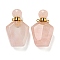 Faceted Natural Rose Quartz Pendants, Openable Perfume Bottle, with Golden Tone 304 Stainless Steel Findings, 1.1~1.2x2.3x3.7~3.8cm, Hole: 2mm