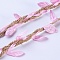 Polyester Leaf Trim Ribbon, with Jute Twines, Pearl Pink, 15.5mm, about 5m/Roll