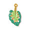 304 Stainless Steel Enamel Pendants, Leaf Charms, Ion Plating(IP), Real 18K Gold Plated, Green, 35x19mm