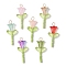 Glass Pendants, Tupli, with 304 Stainless Steel Flat Head Pins and Seed Beads, Mixed Colors, Golden, 32.5x14x6mm, Hole: 2.5mm