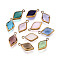 4Pcs Glass Pendants, with Brass Findings, Faceted, Rhombus, Nickel Free, Raw(Unplated), Mixed Color, 17.5~18.5x10x4~5mm, Hole: 1.8~2.4mm
