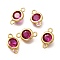 Brass Cubic Zirconia Connector Charms, Flat Round Links, Real 18K Gold Plated, Cadmium Free & Lead Free, Long-Lasting Plated, Rack Plating, Medium Violet Red, 11x6.5x3mm, Hole: 1.4mm