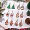 Christmas Printed Wood Dangle Earrings, with 304 Stainless Steel Earring Hooks and Glass Beads, Mixed Shapes, Golden, Mixed Color, 86.5~90x31~41.5mm, 6pairs/set