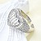 Brass Micro Pave Clear Cubic Zirconia Cuff Rings for Women, Cadmium Free & Lead Free, Heart, Platinum, 14.5mm, Inner Diameter: Adjustable