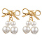 Brass Bowknot Dangle Stud Earrings, with Shell Pearl Beads, Golden, 19x15mm