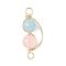 Copper Wire Wrapped Natural Rose Quartz & Dyed Blue Quartz Round Beded Links Connector Charms, Golden, 31~32x13x8mm, Hole: 3mm