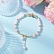 Natural Rose Quartz Round Beaded Charm Bracelets for Women, with Round Brass Micro Pave Cubic Zirconia Beads, Inner Diameter: 2-1/4 inch(5.7cm)